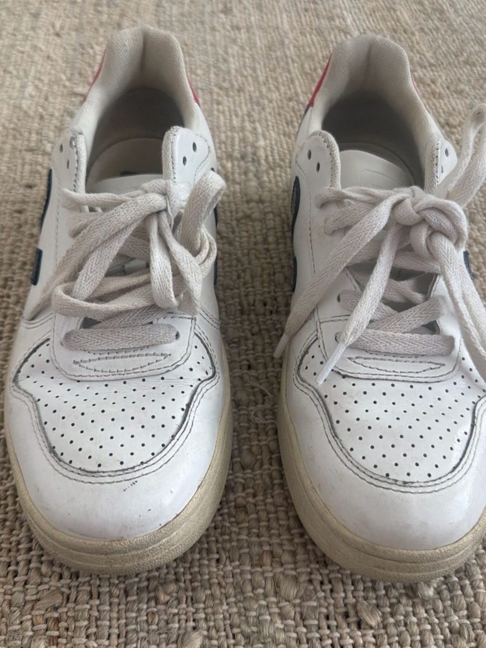 Veja White Leather Sneakers with Navy V and Red Heel womens size 6 - Picture 5 of 6